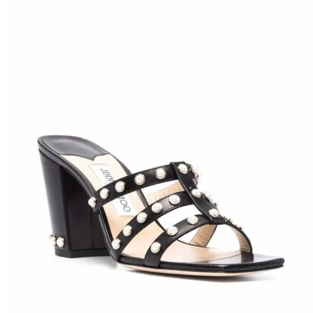 NEW Jimmy Choo Hazal 85 Leather Heel Clip-On Sandals in Black Italy Size 36
